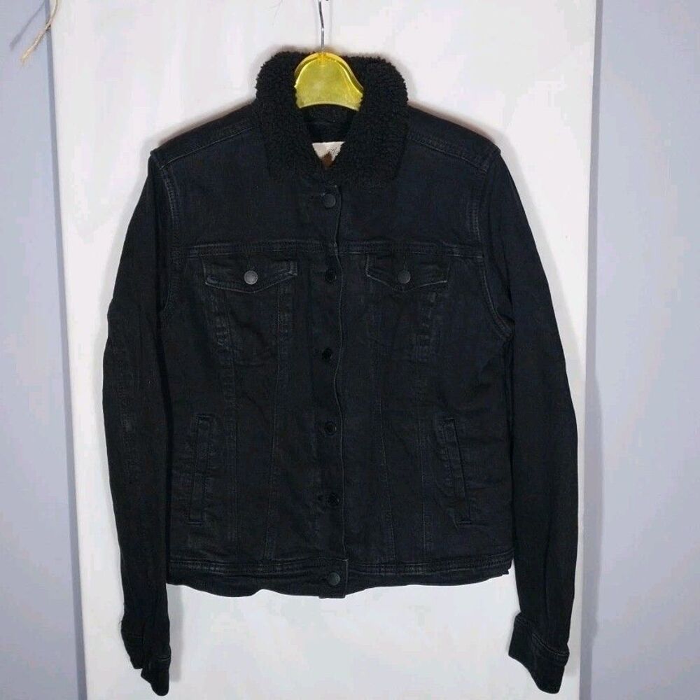 Universal Thread Sherpa Lined Denim Jacket Womens M Black Cozy Trucker Cotton